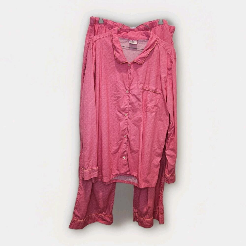 Vineyard Vines Womens Pajama Set Sx XL Pink Cotton Whale Logo Lounge Wear Button